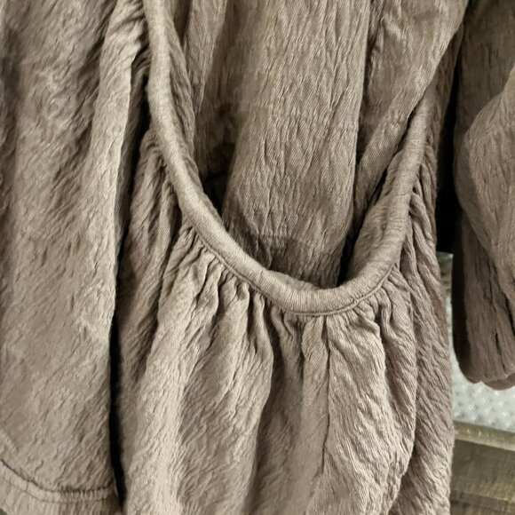 Free People Bayside Mini Tunic Dress Taupe L Boho Crinkle Gauze - Picture 6 of 6
